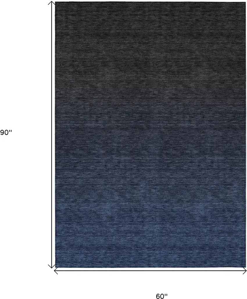 Navy Blue And Charcoal Abstract Washable Indoor Outdoor Area Rug Photo 3