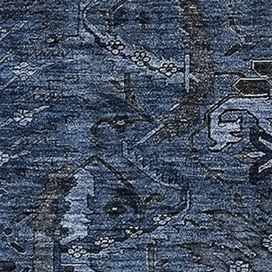 Navy Blue And Charcoal Damask Washable Area Rug With UV Protection Photo 3