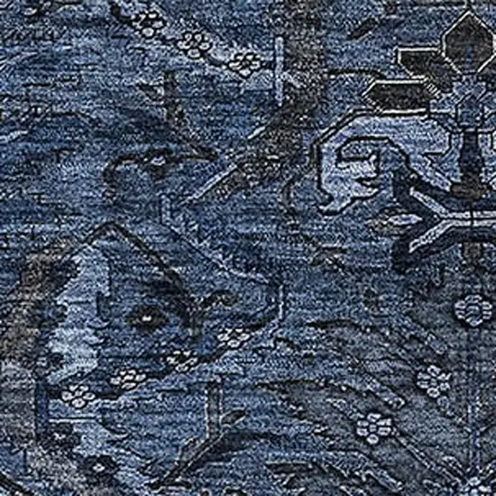 Navy Blue And Charcoal Damask Washable Area Rug With UV Protection Photo 8