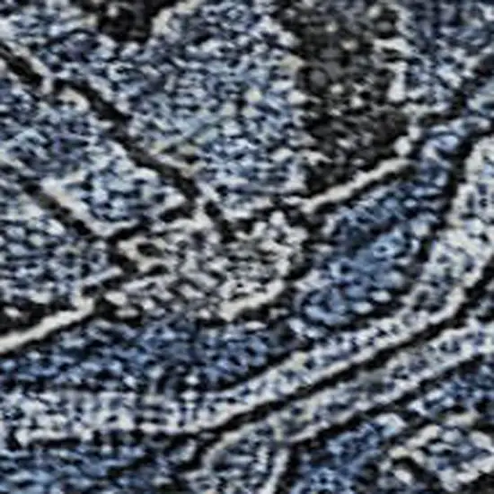 Navy Blue And Charcoal Damask Washable Area Rug With UV Protection Photo 2