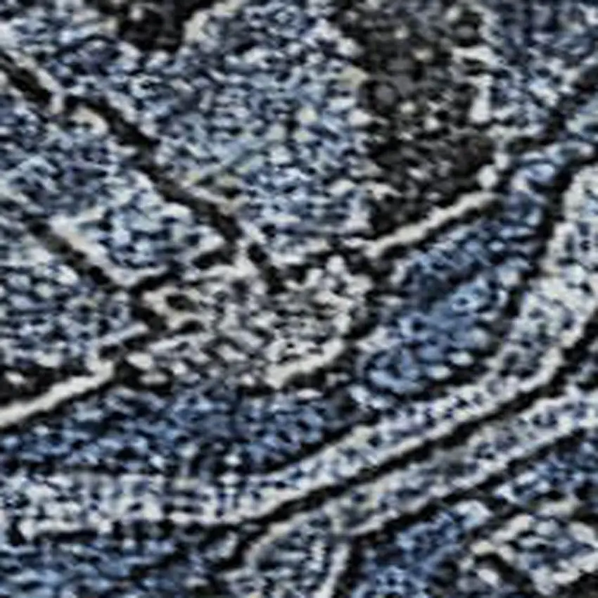 Navy Blue And Charcoal Damask Washable Area Rug With UV Protection Photo 2