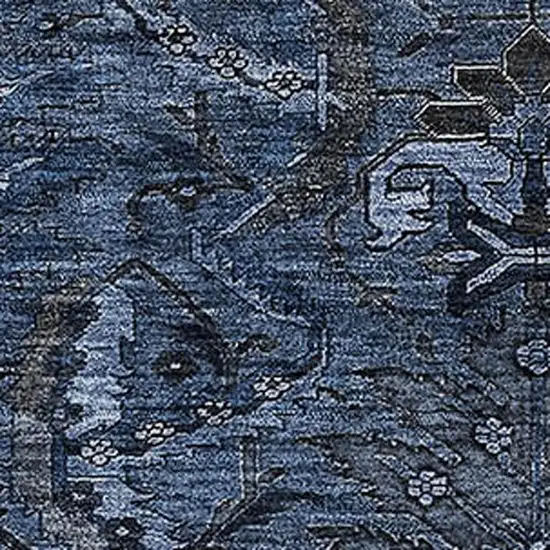 Navy Blue And Charcoal Damask Washable Area Rug With UV Protection Photo 7