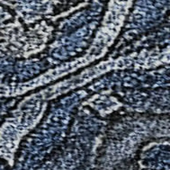 Navy Blue And Charcoal Damask Washable Area Rug With UV Protection Photo 2