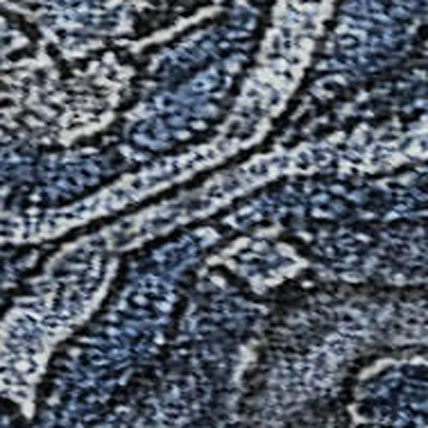 Navy Blue And Charcoal Damask Washable Area Rug With UV Protection Photo 2