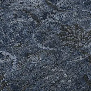 Photo of Navy Blue And Charcoal Damask Washable Area Rug With UV Protection