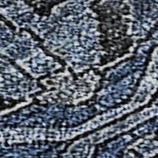 Navy Blue And Charcoal Damask Washable Area Rug With UV Protection Photo 2