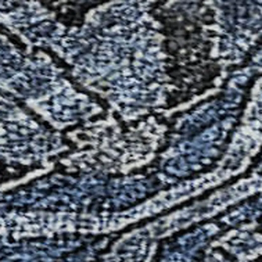 Navy Blue And Charcoal Damask Washable Area Rug With UV Protection Photo 2