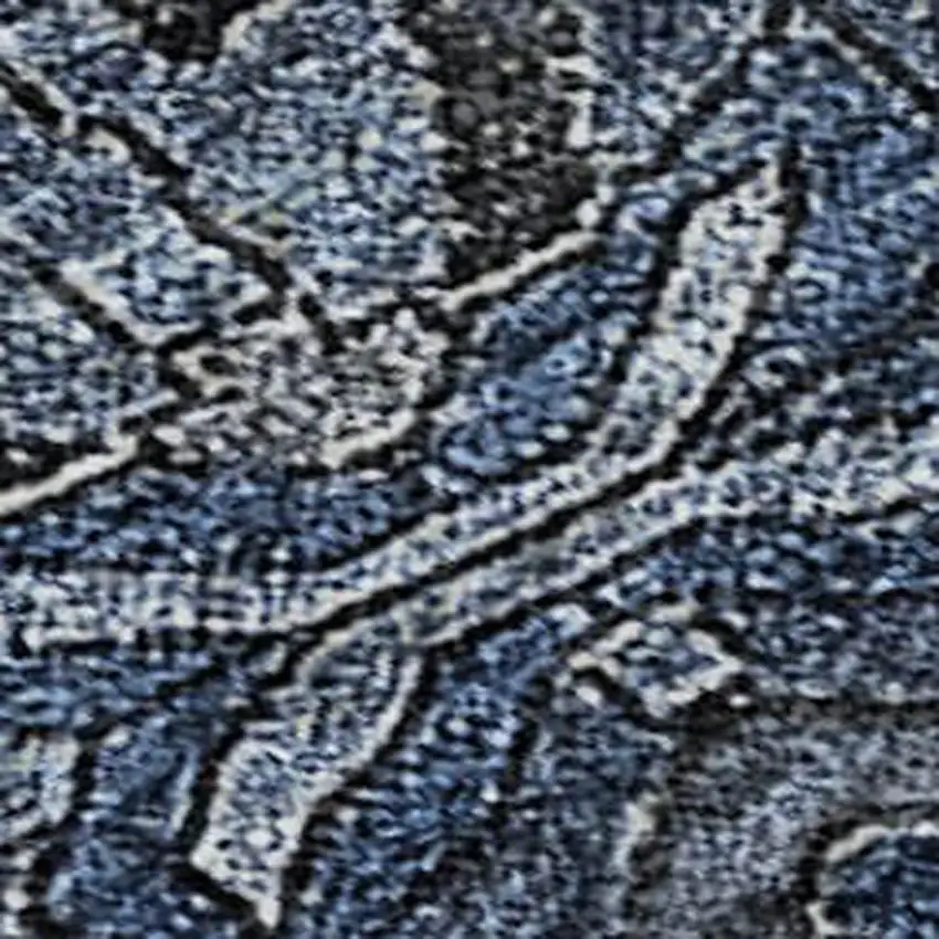 Navy Blue And Charcoal Damask Washable Area Rug With UV Protection Photo 2