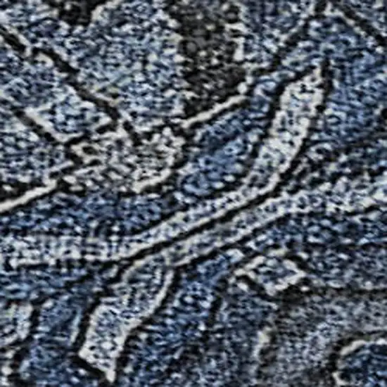 Navy Blue And Charcoal Damask Washable Area Rug With UV Protection Photo 2