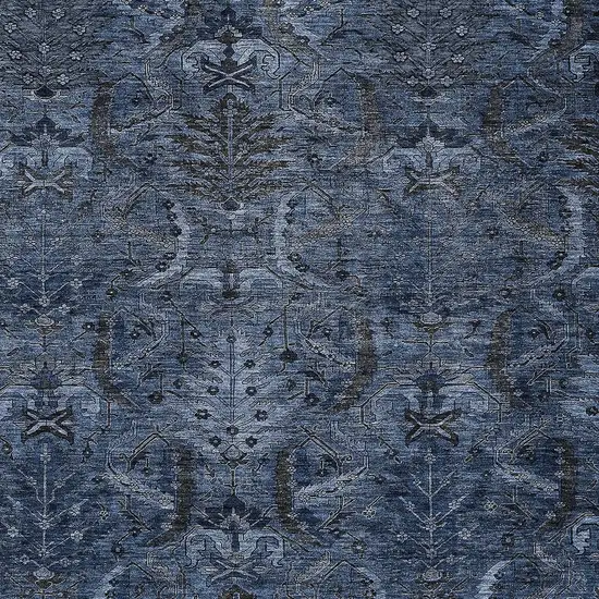 Navy Blue And Charcoal Damask Washable Indoor Outdoor Area Rug Photo 5
