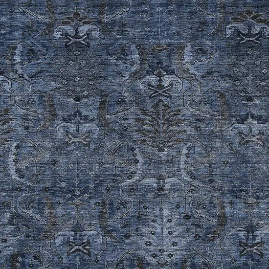 Navy Blue And Charcoal Damask Washable Indoor Outdoor Area Rug Photo 5