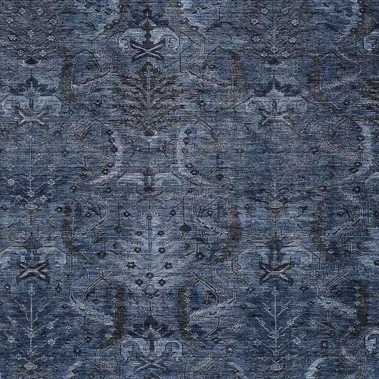 Navy Blue And Charcoal Damask Washable Indoor Outdoor Area Rug Photo 5