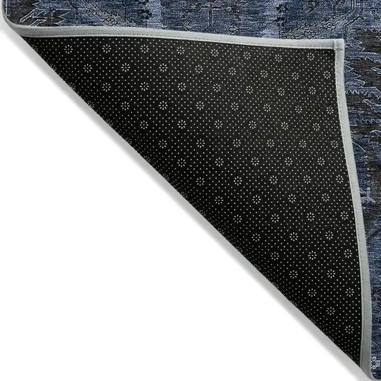 Navy Blue And Charcoal Damask Washable Indoor Outdoor Area Rug Photo 3