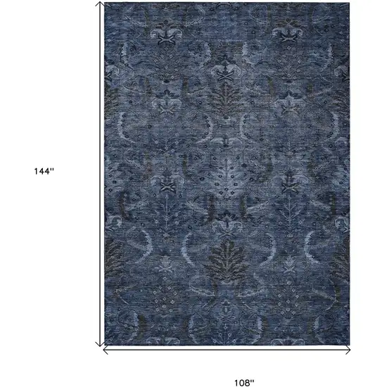 Navy Blue And Charcoal Damask Washable Indoor Outdoor Area Rug Photo 7