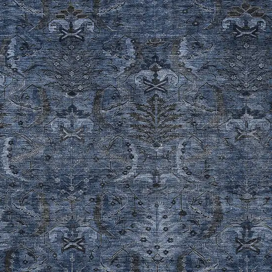 Navy Blue And Charcoal Damask Washable Indoor Outdoor Area Rug Photo 5