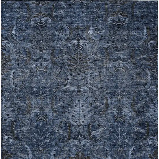 Navy Blue And Charcoal Damask Washable Indoor Outdoor Area Rug Photo 6