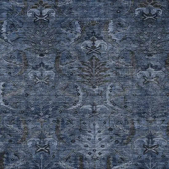 Navy Blue And Charcoal Damask Washable Indoor Outdoor Area Rug Photo 5