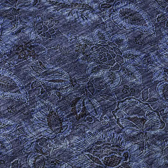 Navy Blue And Charcoal Floral Washable Area Rug With UV Protection Photo 9