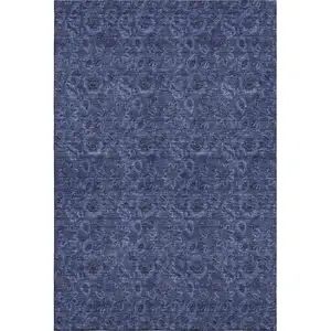 Photo of Navy Blue And Charcoal Floral Washable Area Rug With UV Protection