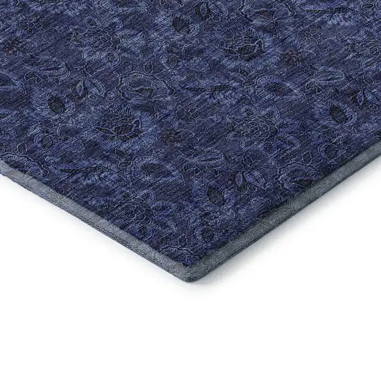 Navy Blue And Charcoal Floral Washable Area Rug With UV Protection Photo 7