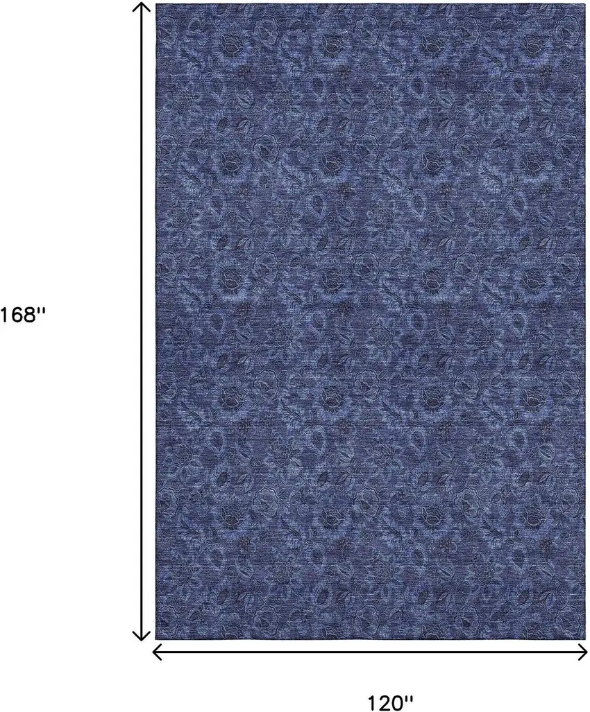 Navy Blue And Charcoal Floral Washable Area Rug With UV Protection Photo 3