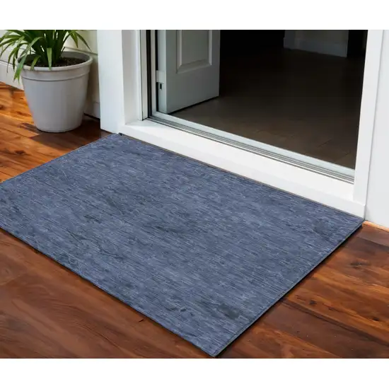 Navy Blue And Charcoal Floral Washable Indoor Outdoor Area Rug Photo 1