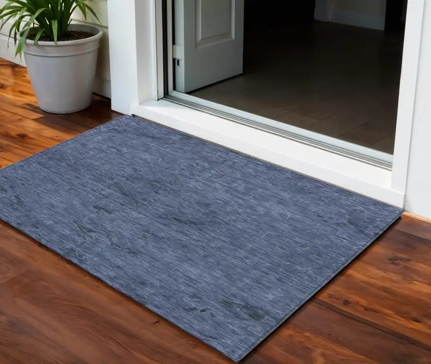 Navy Blue And Charcoal Floral Washable Indoor Outdoor Area Rug Photo 1