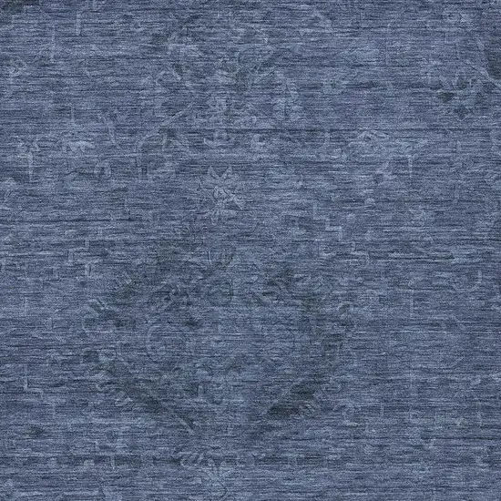 Navy Blue And Charcoal Floral Washable Indoor Outdoor Area Rug Photo 5