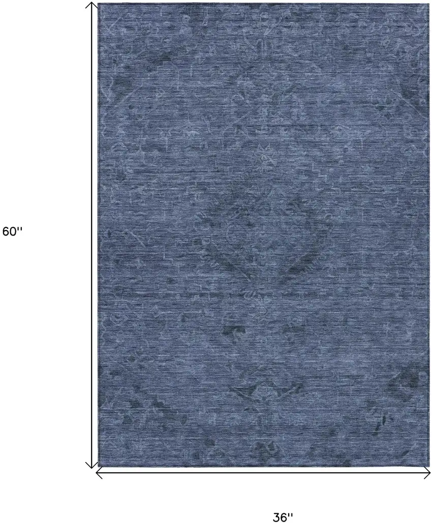 Navy Blue And Charcoal Floral Washable Indoor Outdoor Area Rug Photo 7