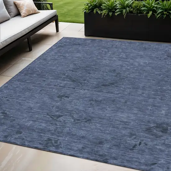 Navy Blue And Charcoal Floral Washable Indoor Outdoor Area Rug Photo 1