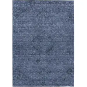 Photo of Navy Blue And Charcoal Floral Washable Indoor Outdoor Area Rug