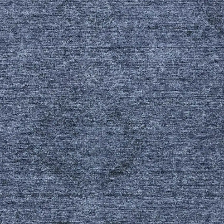 Navy Blue And Charcoal Floral Washable Indoor Outdoor Area Rug Photo 5