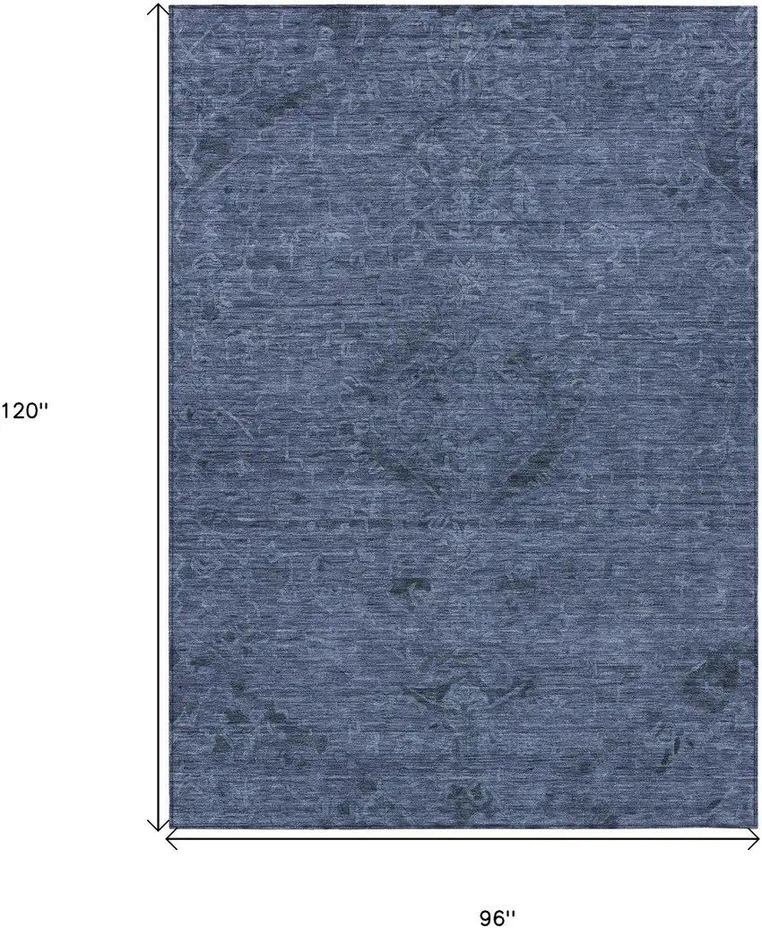 Navy Blue And Charcoal Floral Washable Indoor Outdoor Area Rug Photo 7