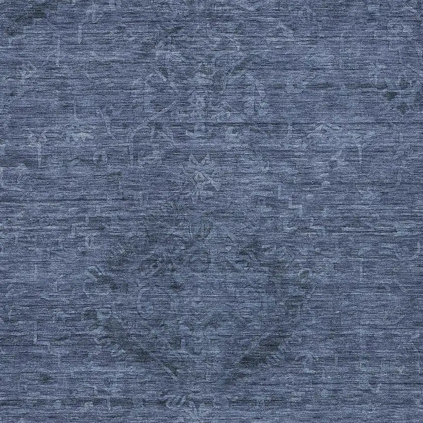 Navy Blue And Charcoal Floral Washable Indoor Outdoor Area Rug Photo 5