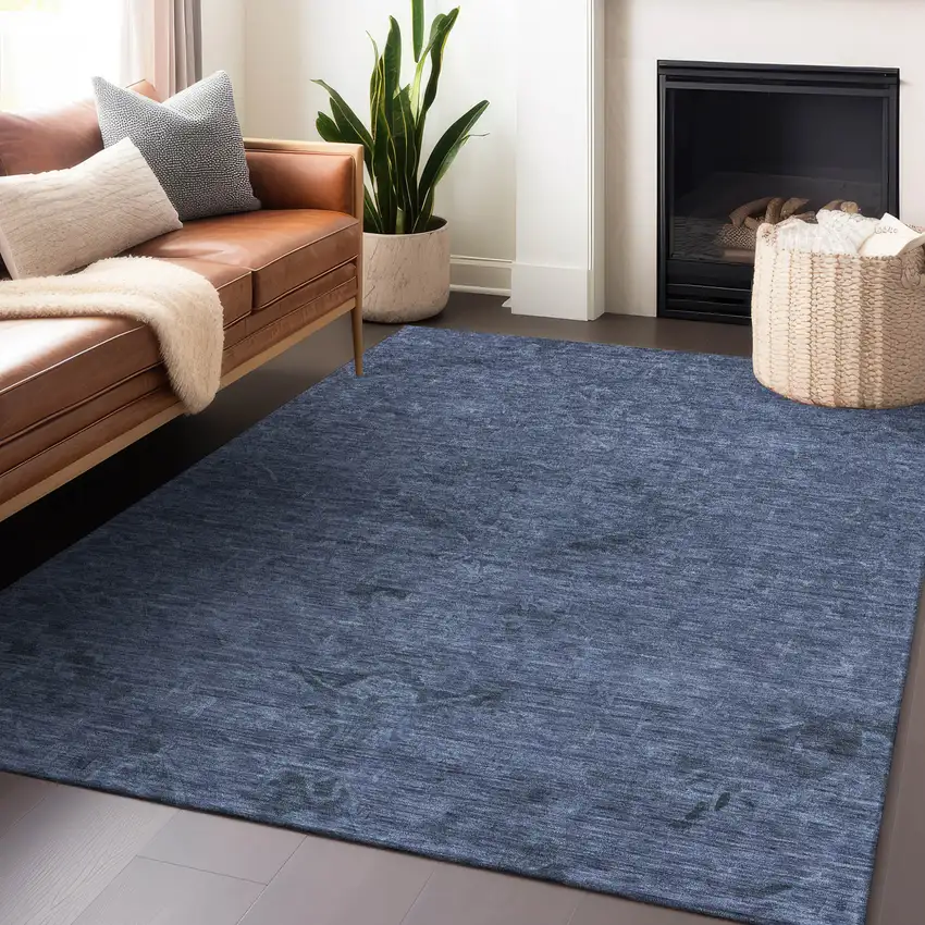 Navy Blue And Charcoal Floral Washable Indoor Outdoor Area Rug Photo 8