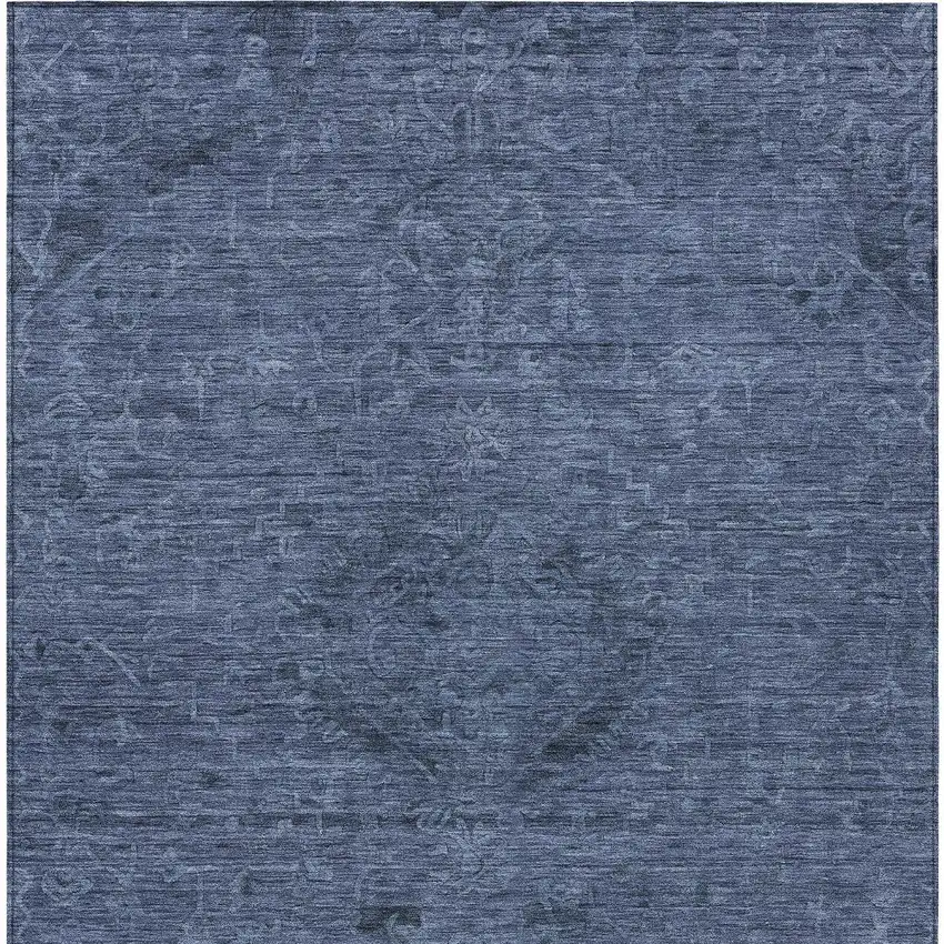 Navy Blue And Charcoal Floral Washable Indoor Outdoor Area Rug Photo 6