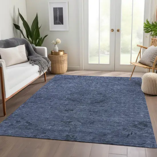Navy Blue And Charcoal Floral Washable Indoor Outdoor Area Rug Photo 9