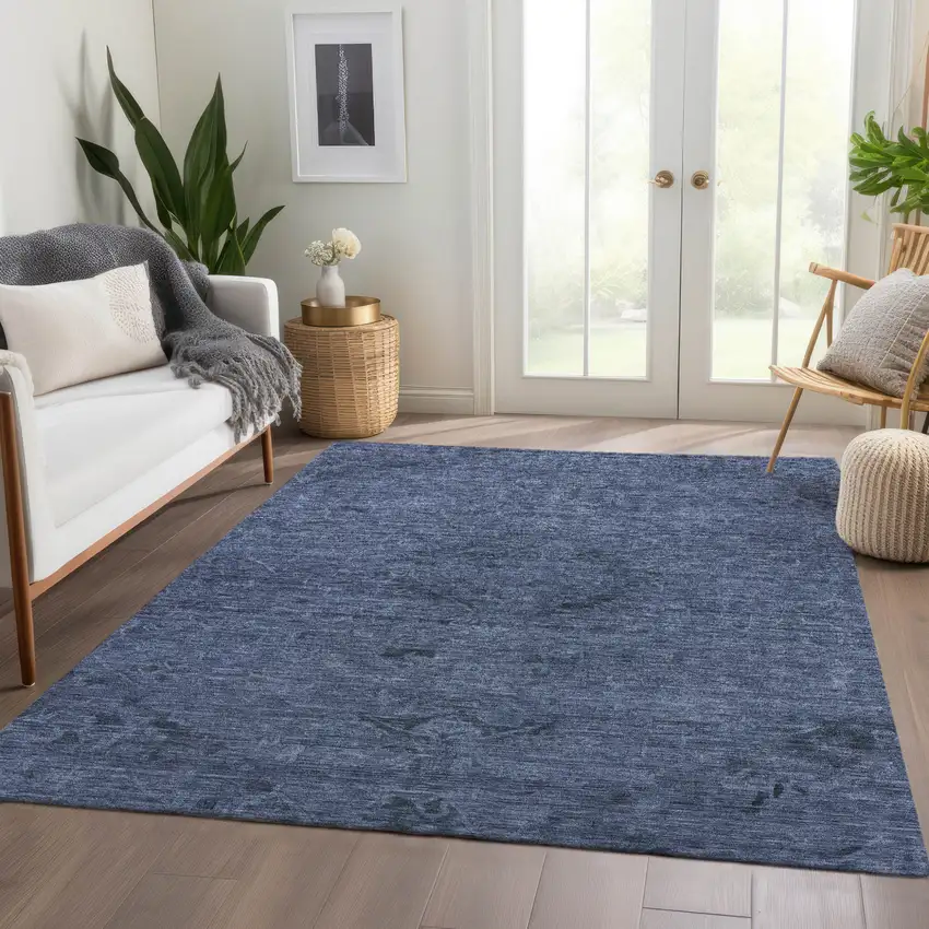 Navy Blue And Charcoal Floral Washable Indoor Outdoor Area Rug Photo 9