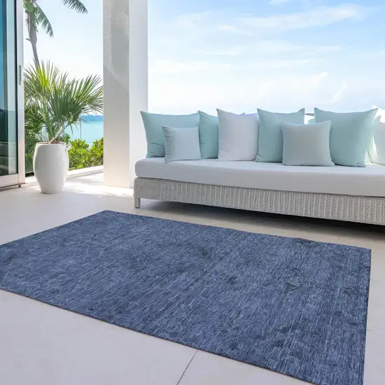 Navy Blue And Charcoal Floral Washable Indoor Outdoor Area Rug Photo 7
