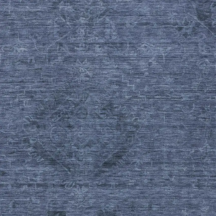 Navy Blue And Charcoal Floral Washable Indoor Outdoor Area Rug Photo 5