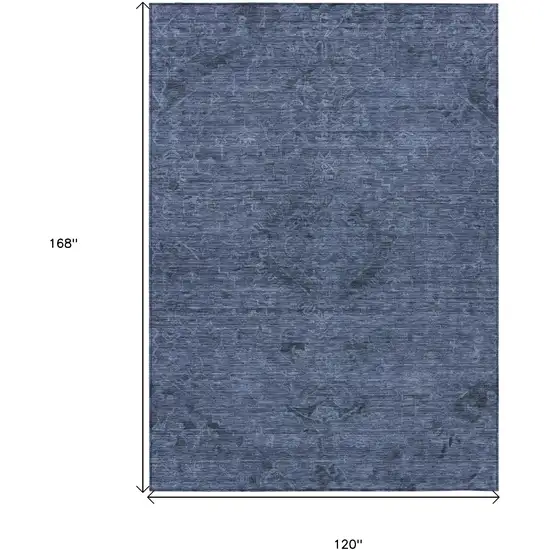 Navy Blue And Charcoal Floral Washable Indoor Outdoor Area Rug Photo 7