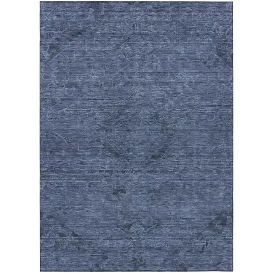 Navy Blue And Charcoal Floral Washable Indoor Outdoor Area Rug Photo 2