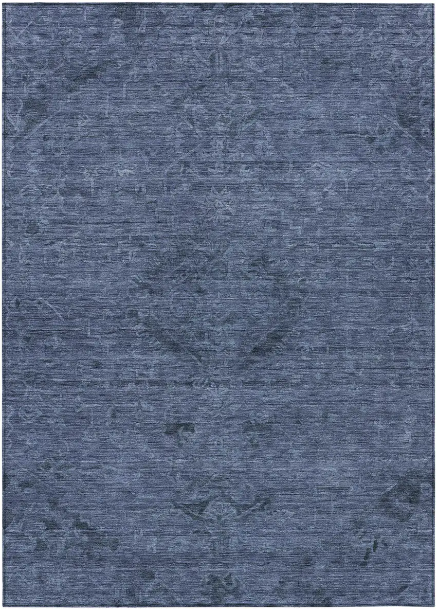 Navy Blue And Charcoal Floral Washable Indoor Outdoor Area Rug Photo 2