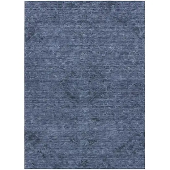Navy Blue And Charcoal Floral Washable Indoor Outdoor Area Rug Photo 6