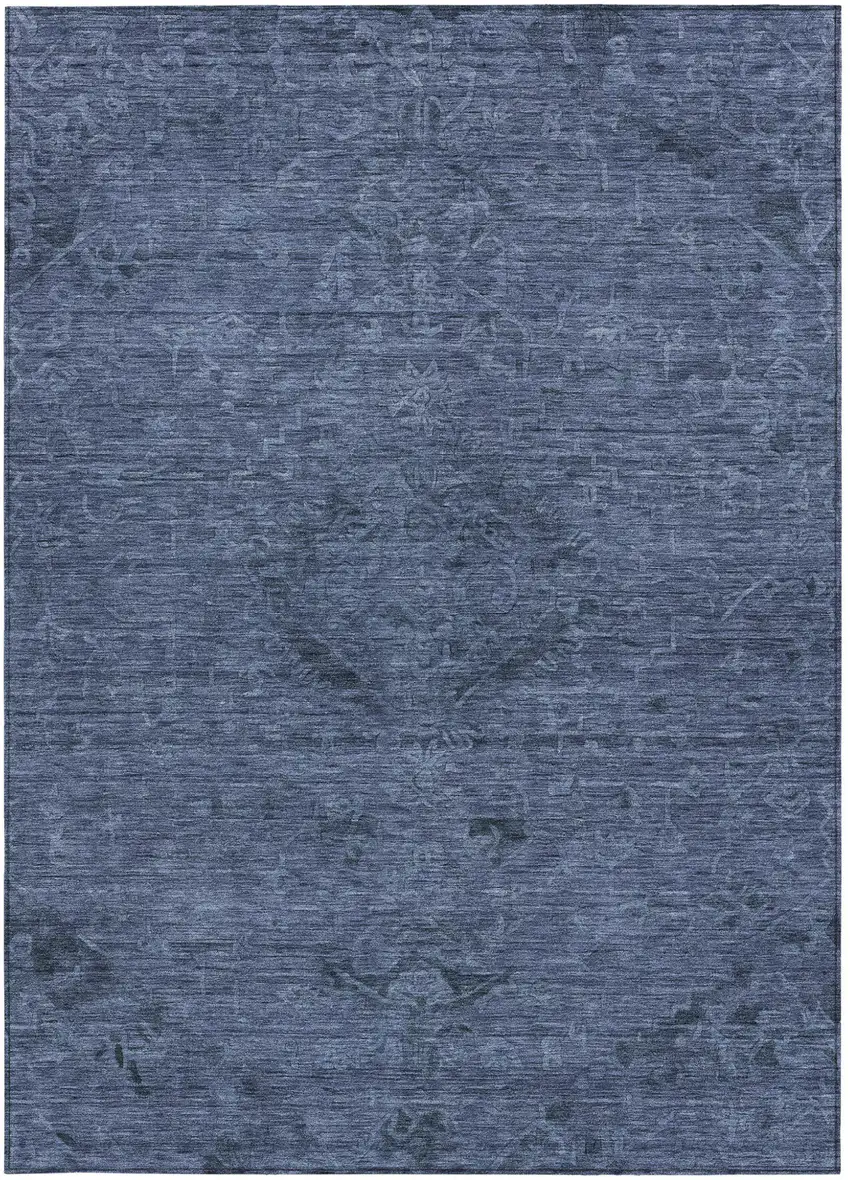 Navy Blue And Charcoal Floral Washable Indoor Outdoor Area Rug Photo 6