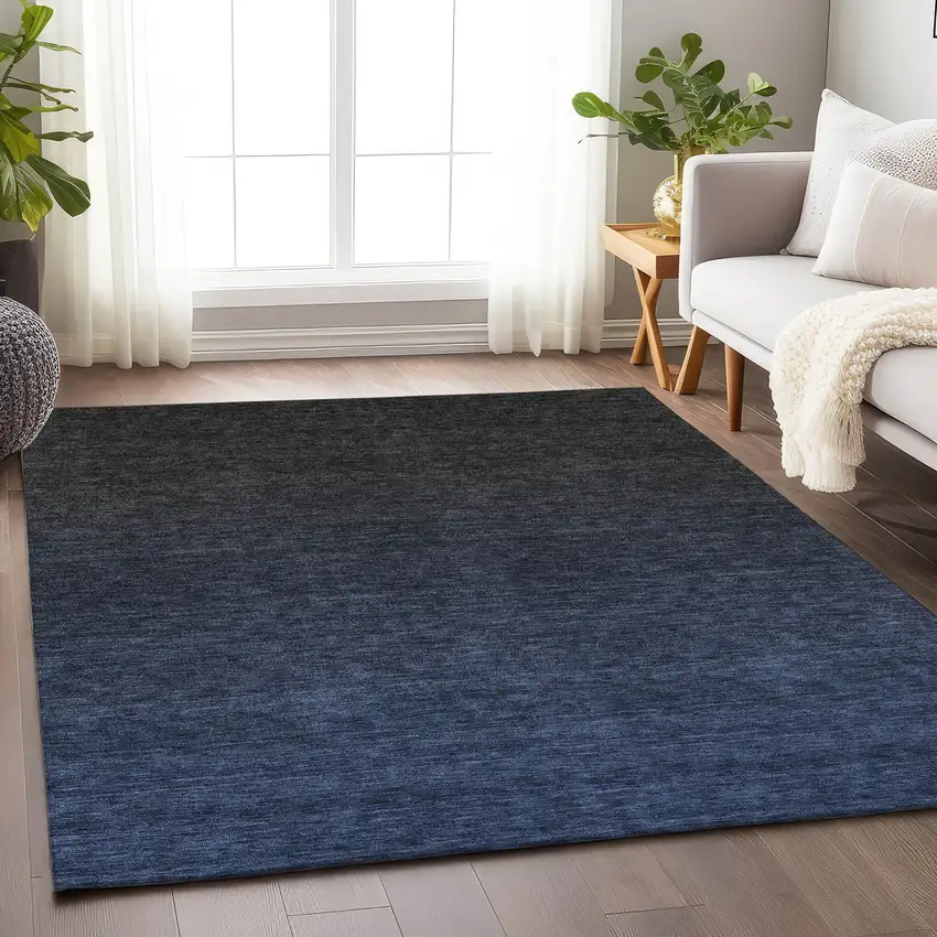 Navy Blue And Charcoal Ombre Washable Area Rug With UV Protection Photo 6