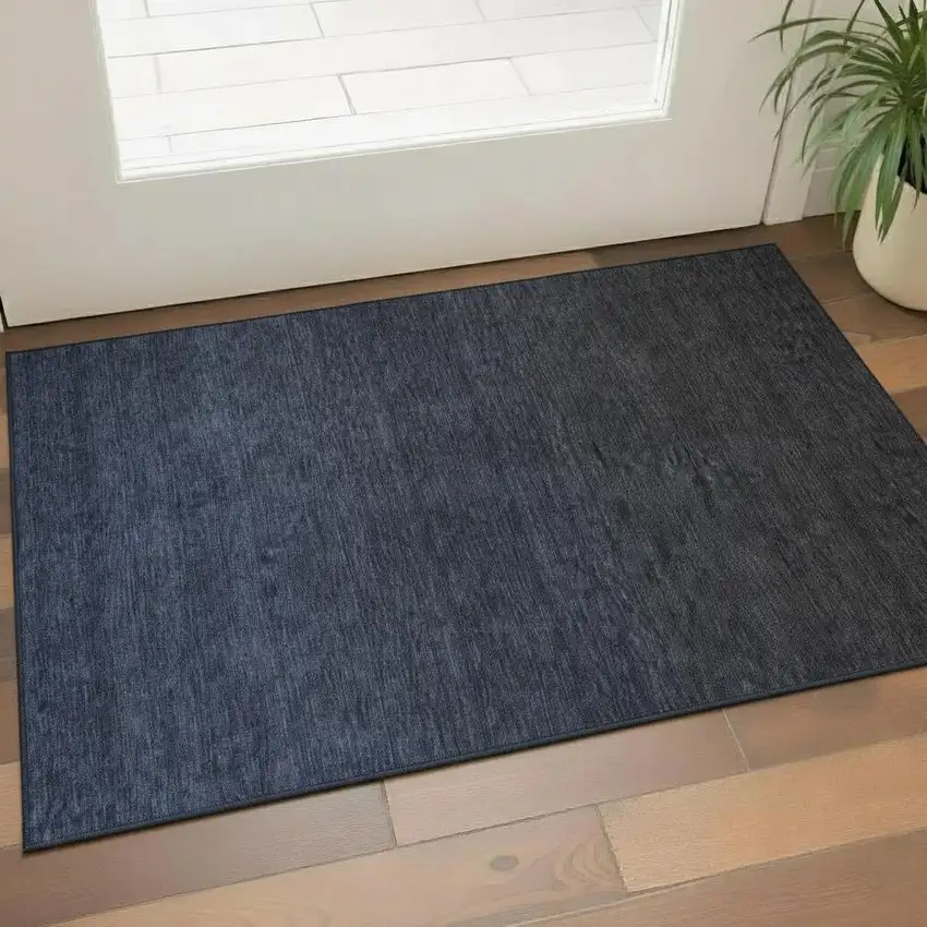 Navy Blue And Charcoal Ombre Washable Area Rug With UV Protection Photo 1