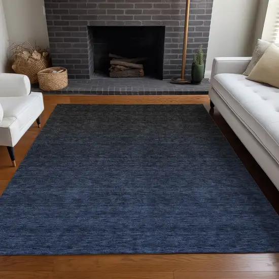 Navy Blue And Charcoal Ombre Washable Area Rug With UV Protection Photo 5