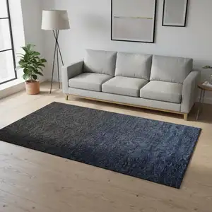 Photo of Navy Blue And Charcoal Ombre Washable Area Rug With UV Protection