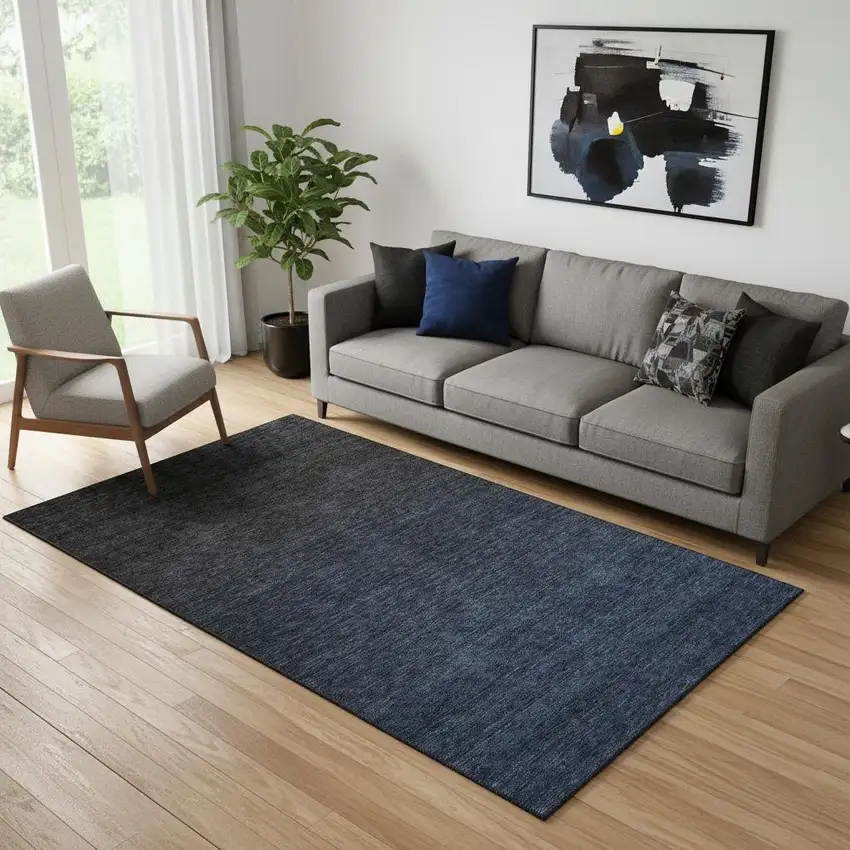 Navy Blue And Charcoal Ombre Washable Area Rug With UV Protection Photo 1